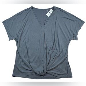 *SOLD* Loft Outlet V-Neck Short Sleeve Gray Stretch Knot Blouse Women's Medium